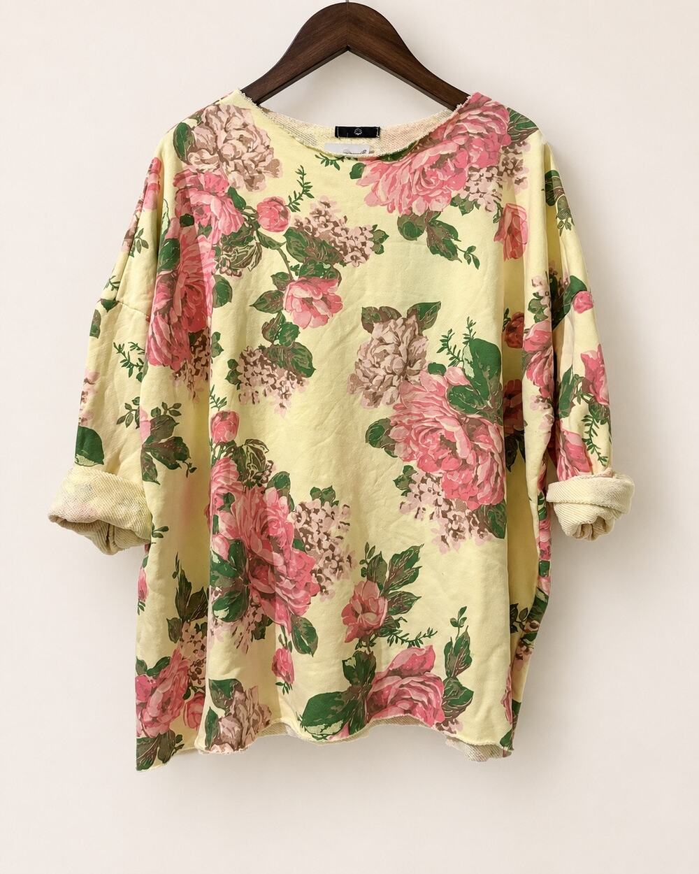 Paisley Grace Floral Oversized Sweatshirt Yellow Pink Roses One Size OS